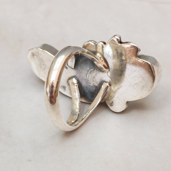 Vintage Sterling Silver Turquoise & Coral Ring – Navajo-Style Split Shank - Picture 4 of 11